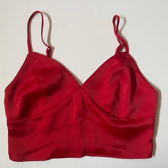 Satin Red Cropped Tank Top - Picture 6 of 6